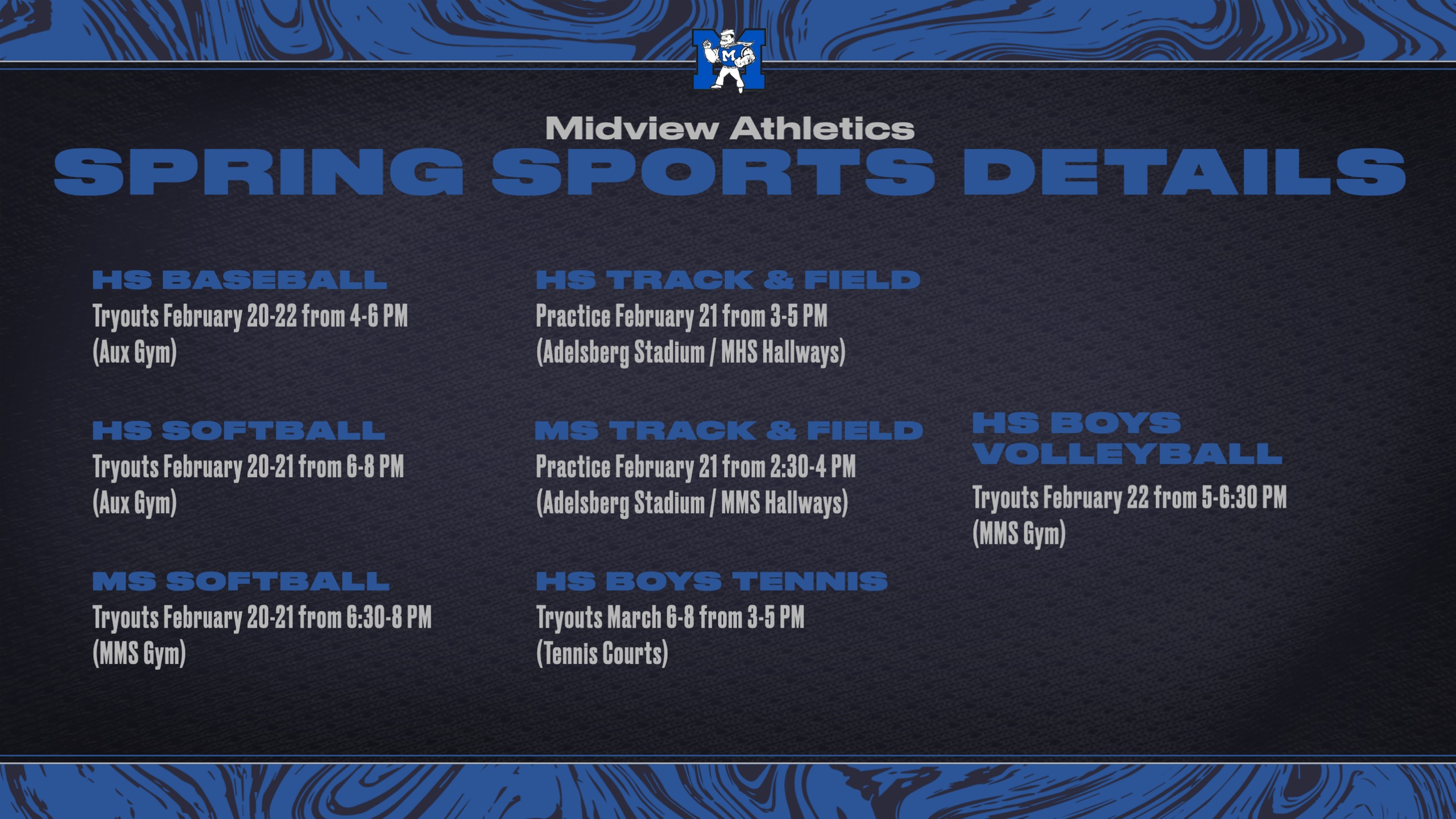 Midview Spring Sports Officially Begin February 20
